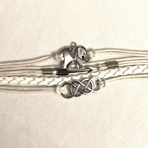 BOHO Elephant White Braided PU Leather Wrap Bracelet